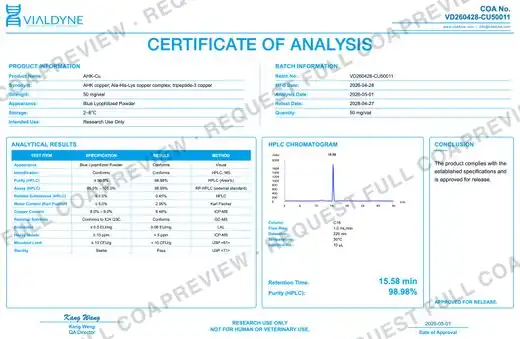 Vialdyne AHK-Cu batch VD260428-CU50011 Certificate of Analysis preview