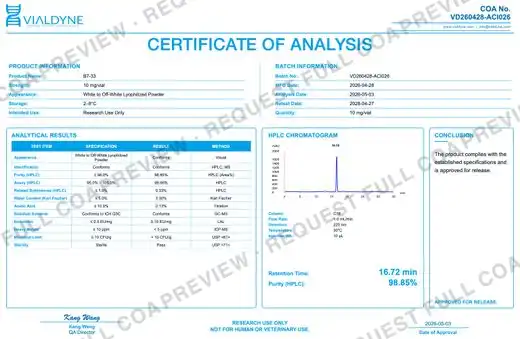 Vialdyne B7-33 batch VD260428-ACI026 Certificate of Analysis preview