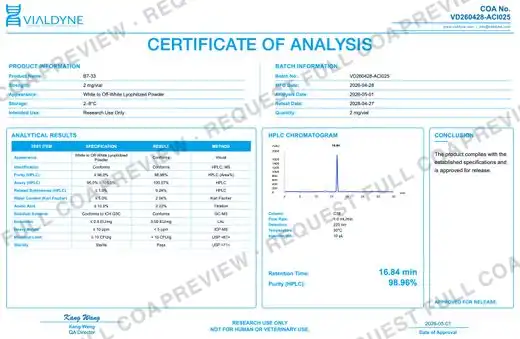 Vialdyne B7-33 batch VD260428-ACI025 Certificate of Analysis preview