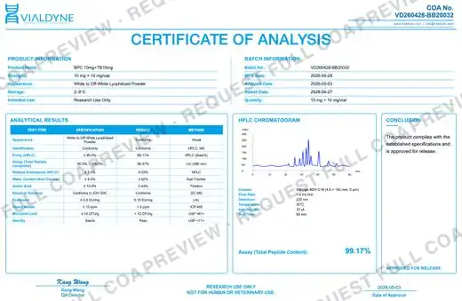 Vialdyne Wolverine Blend (BPC-157 + TB-500) batch VD260428-BB20032 Certificate of Analysis preview