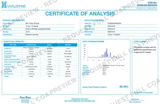 Vialdyne Wolverine Blend (BPC-157 + TB-500) batch VD260428-BB30036 Certificate of Analysis preview