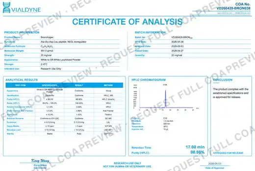 Vialdyne Bronchogen batch VD260428-BRON038 Certificate of Analysis preview