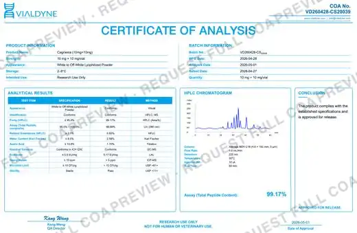 Vialdyne CagriSema batch VD260428-CS20039 Certificate of Analysis preview