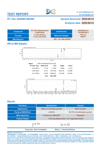 Retatrutide + Cagrilintide analytical report RTCG10-20260814S6492 first-page preview