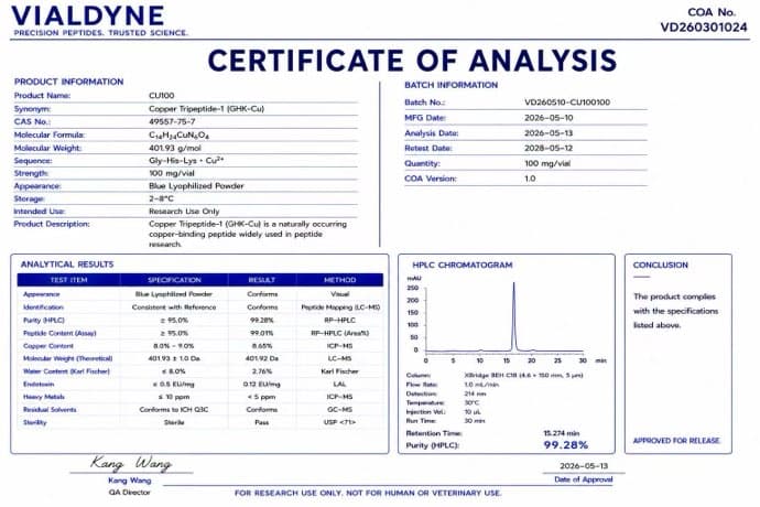 Vialdyne GHK-Cu batch VD260301024 Certificate of Analysis preview